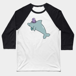 Dolphin with Purple Octopus Baseball T-Shirt